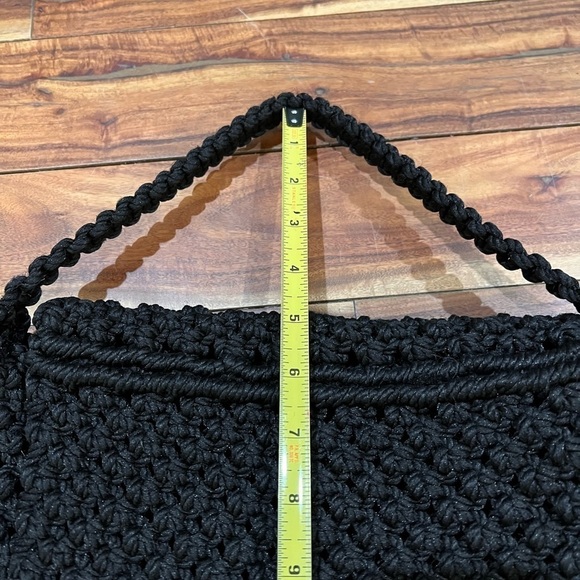 Vintage Macrame Shoulder Bag Black Boho Western Beach Casual - Picture 8 of 8